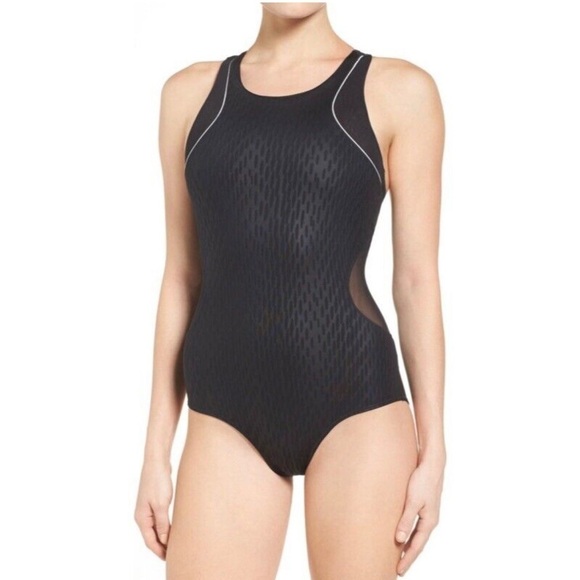 Ivy Park Beyoncé Mesh Panel One Piece Bodysuit Swimsuit Black Athletic Sz S - Picture 6 of 15